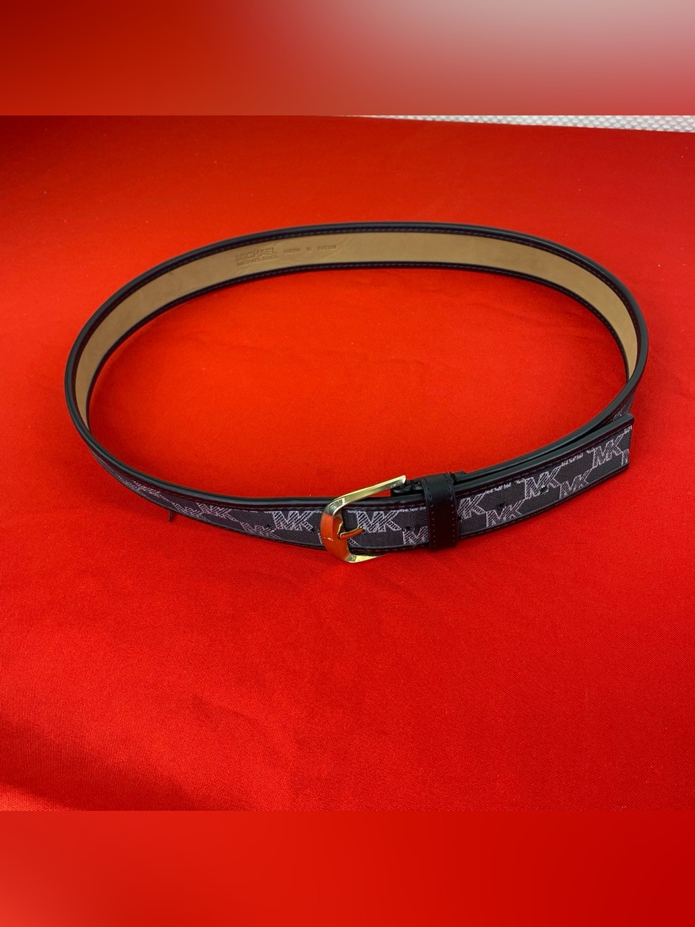 Michael Kors 556226 Black and Brown Logo Strap Belt with Gold Buckle